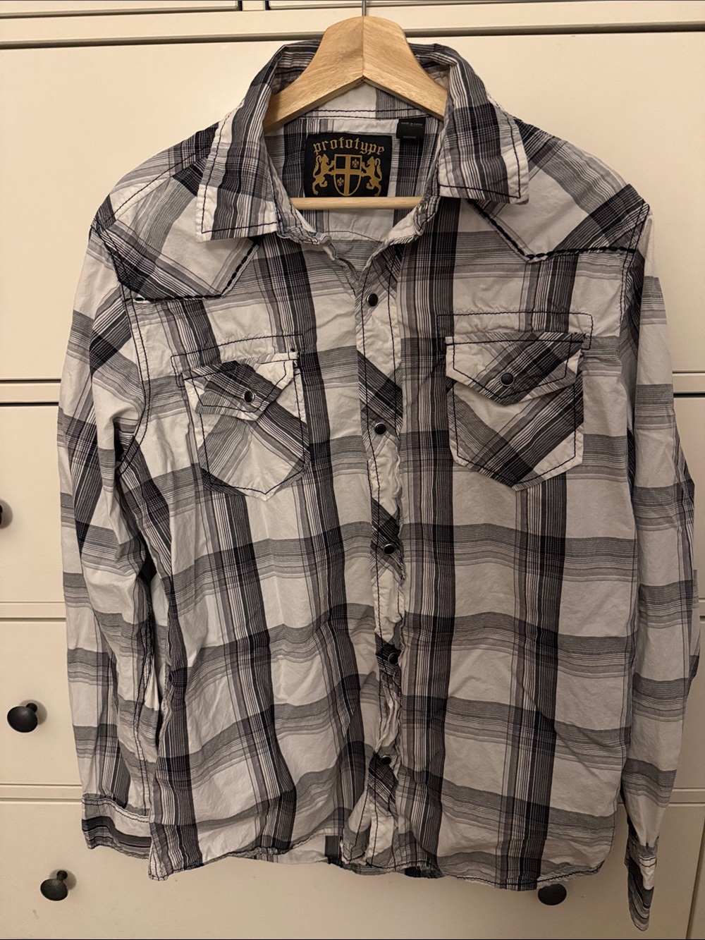 Prototype Black & White Western Plaid Button-Up Shirt